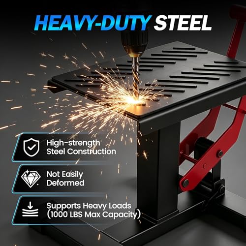 Dirt Bike Stand,600Lbs Capacity No Hydraulic Lift Jack Adjustable Hoist Table Heavy Duty Anti-Slip Lifting Stand for Dirt Pit Bike Motocross Enduro Motorcycle Repair&Maintenance-Red - color: Red