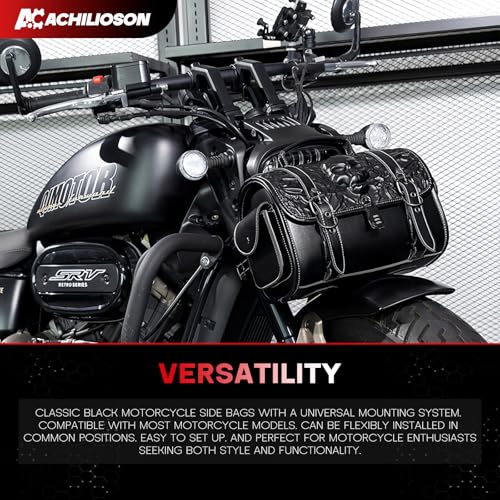 16L Motorcycle Tool Bag with Combination Lock 3D Skull Embossed PU Leather Saddlebag, Universal Waterproof Black Motorcycle Side Bags Storage Pouch for Most Motorcycles - style: Combination Lock Skull Bag