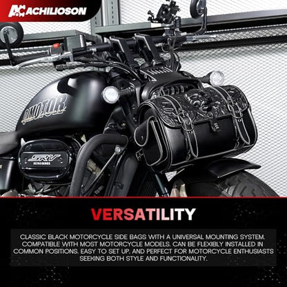 16L Motorcycle Tool Bag with Combination Lock 3D Skull Embossed PU Leather Saddlebag, Universal Waterproof Black Motorcycle Side Bags Storage Pouch for Most Motorcycles - style: Combination Lock Skull Bag