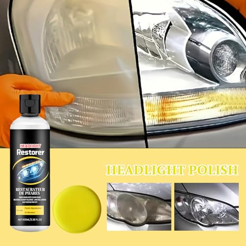 Headlight Restoration Kit - 100ml Removes Oxidation and Yellowing, Restores to Like-New, Increases Visibility and Brightness for Driving, Easy Application