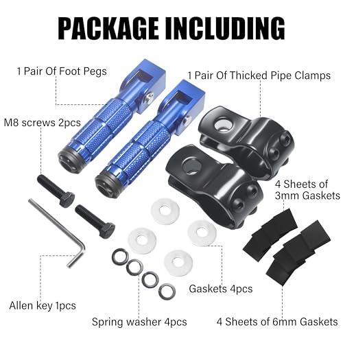 M8 Motorcycle Foot Pegs Folding Rearsets-90 Degree Foldable Footrest Fit 0.86-1.37in Brackets, Anti-Skid CNC Footpegs with Rubber Gasket for Pit Bike Dirt Bike Adventure Touring Bikes (Blue) - color: Blue