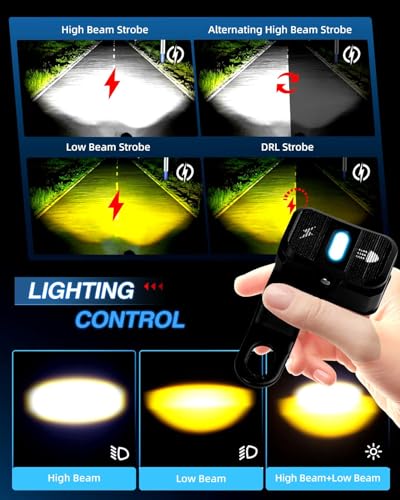 BraveWAY 3 Inch Motorcycle Driving Lights 120W LED Fog Lights with DRL 4 Strobe Modes Amber & White Beams LED Auxiliary Spotlights with Mount Brackets Wire Harness for Motorcycle ATV Night Riding UTV - size: 3INCH-4-H