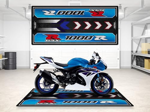 Garage Mat for GSX R1000R 2024 Motorcycle Model, Parking mat, Washable Non-Slip Garage and Showroom Floor Carpet (Metallic Triton Blue, Size 1: 86.6 x 39.4/220 x 100 cm) - color: Metallic Triton Blue, size: Size 1: 86.6 x 39.4 "/ 220 x 100 cm
