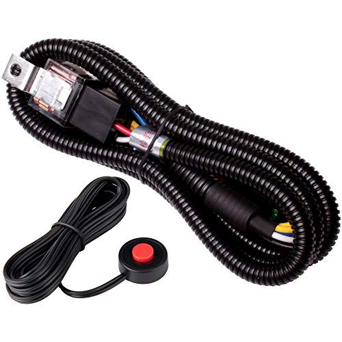 FARBIN 12v Car Horn Relay Wiring Harness Kit and Horn Push Button with 3 Meters Wire (Wiring Harness+red spot Button, 12V) - color: Wiring harness+red spot button, size: 12V