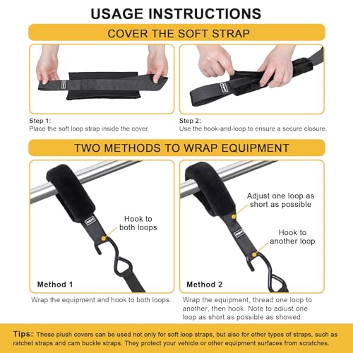 Ayaport Soft Tie Cover Set Include 4 pcs Synthetic Sheepskin Plush Covers and 4 pcs Soft Loop Tie Down Straps for Protecting Motorcycle, Dirt Bike, ATV, UTV etc. 1.5"x18" - size: 1.5"x18“
