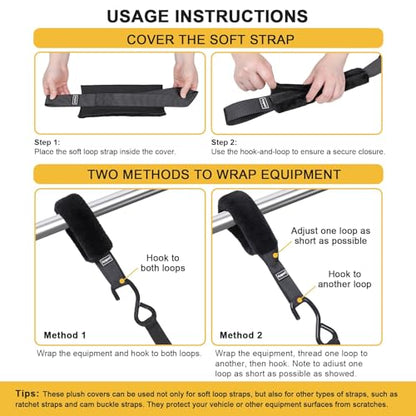 Ayaport Soft Tie Cover Set Include 4 pcs Synthetic Sheepskin Plush Covers and 4 pcs Soft Loop Tie Down Straps for Protecting Motorcycle, Dirt Bike, ATV, UTV etc. 1.5"x18" - size: 1.5"x18“