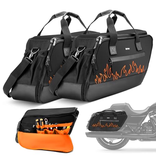 Mofun Saddlebag Liner Bags Hard Saddle Liner bag Organizer With Red Compatible with Harley Touring Street Road Electra Glide Road King 1993-2025, 2 Bags - style: Black With Orange Liner