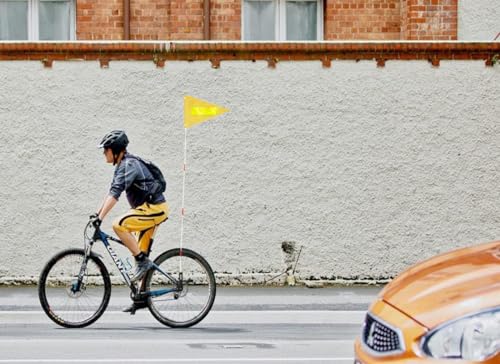 2 Pcs Safety Flag with Pole 6-Feet Adjustable Height Heavy Duty Fiberglass Pole Polyester Tear-Resistant Waterproof (Yellow with Reflective Strip) - color: 2 Pcs Yellow