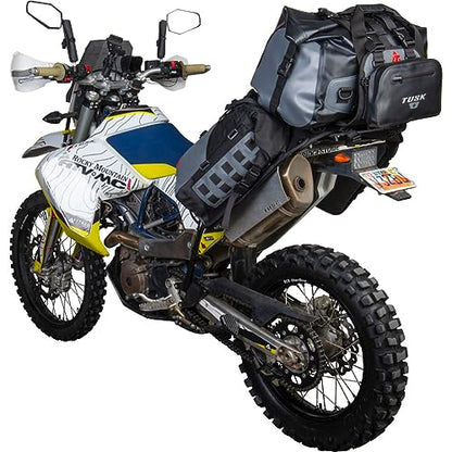 TUSK Highland X2 Rackless Luggage System w/Medium Dry Duffel Tail Bag Compatible with KTM/Husky 690-701 Heat Shield Black/Tan - color: Black/Tan, size: Medium Dry Duffel/Tail Bag, style: Ktm/Husky 690-701 Heat Shield