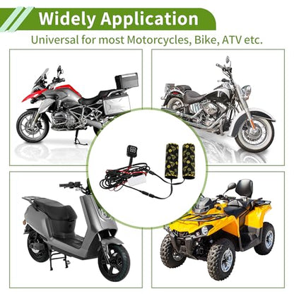 Heated Motorcycle Hand Grips Cover 20-90V Handlebar Cover 6 Gear Adjustable Temperature with Memory Function Metal Heating Film Cloth Black 1 Set