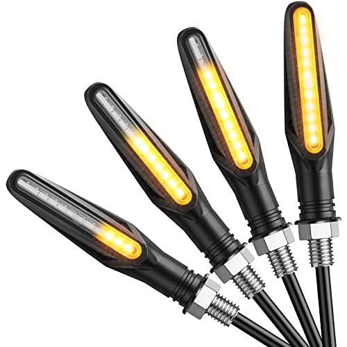 Justech Motorcycle Windshield Spoiler Adjustable Clip On Wind Deflector with 4 Pieces 12LEDS Motorcycle Amber Flowing Turn Signal Lights