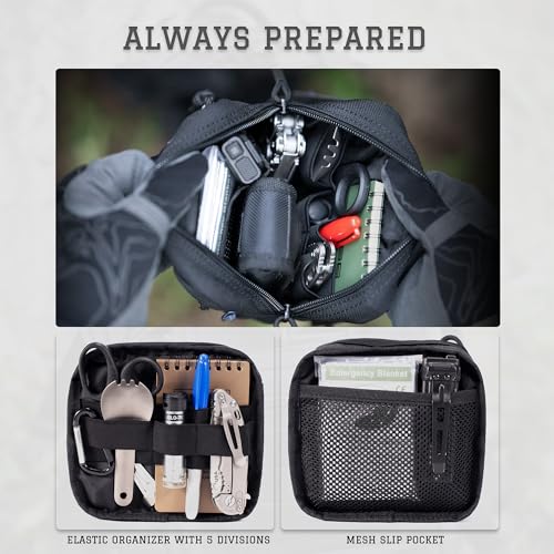 Tactical Molle Admin Pouch Utility EDC Tool Pouch Bag Horizontal Modular Pouches Include US Flag Patch & D-Ring - color: Black-M