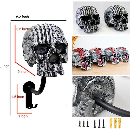 Helmet Holder,Skull Helmet Holder Wall Mount Helmet Rack with 2 Hooks Helmet Hanger for Coats,Caps,Baseballs,Rugby Helmet,Motorcycle Accessories - color: Black