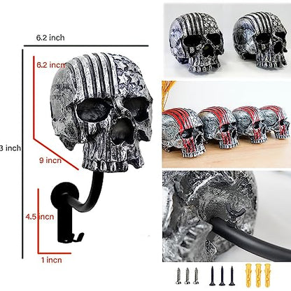 Helmet Holder,Skull Helmet Holder Wall Mount Helmet Rack with 2 Hooks Helmet Hanger for Coats,Caps,Baseballs,Rugby Helmet,Motorcycle Accessories - color: Black
