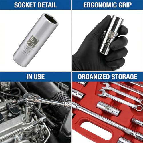1PCS Magnetic Spark Plug Socket, 3/8 Inch Drive 6-Point Sparking Plugs Socket, Universal Spark Plug Removal Tool Accessories for Most Cars, SUVs, Trucks(5/8IN) - size: 5/8IN