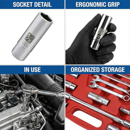 1PCS Magnetic Spark Plug Socket, 3/8 Inch Drive 6-Point Sparking Plugs Socket, Universal Spark Plug Removal Tool Accessories for Most Cars, SUVs, Trucks(5/8IN) - size: 5/8IN
