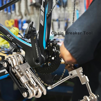 WIWUE GUO Bike Chain Tool, Ultimate Bike Multitool Kit | Lightweight Stainless Steel, Includes Chain Breaker, Tire Repair Kit, Motorcycle Accessories