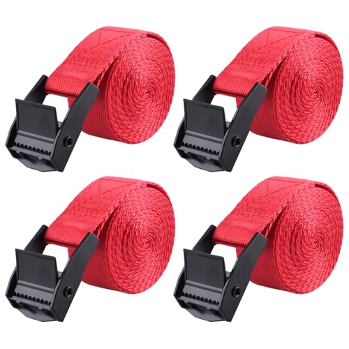 TRIWONDER Tie Down Straps Lashing Straps with Cam Buckle Nylon Webbing Heavy Duty Adjustable for Battery Kayak Motorcycle Cargo Packing - color: 01# Red - 4 Packs, size: 1" x 4.9'