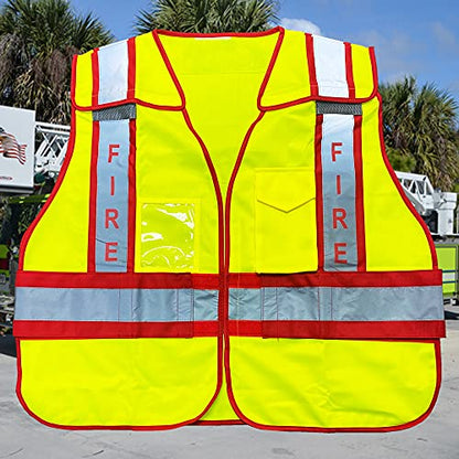 VIEWBRITE Reflective Class 2 Fire Vest Lime Green - 5 Point Breakaway High Visibility Yellow Fire Fighter Vest - color: Reflective Yellow, size: Medium-Large
