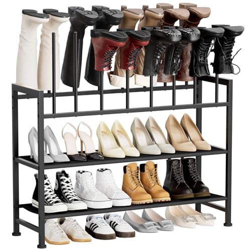 DIMJ Boot Rack 4-Tier - Black Metal Boot Storage Rack for Tall Boots Organizer, Multiuse Shoe Rack for Boots, Sneakers, High-Heel, Entryway, Fits 8-Pairs - size: 1 Pack - 4 Tier 8 Pairs