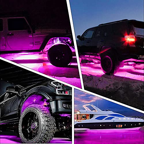 Purple Pink LED Rock Lights with 4 Pods Neon 12V Underglow Underbody Kit Crawler Crawling Dome Exterior Wheel Lamp Compatible for ATV RZR UTV SUV Off-Road Auto Boat Motorcycle Trail Rig Fender - color: Purple Pink