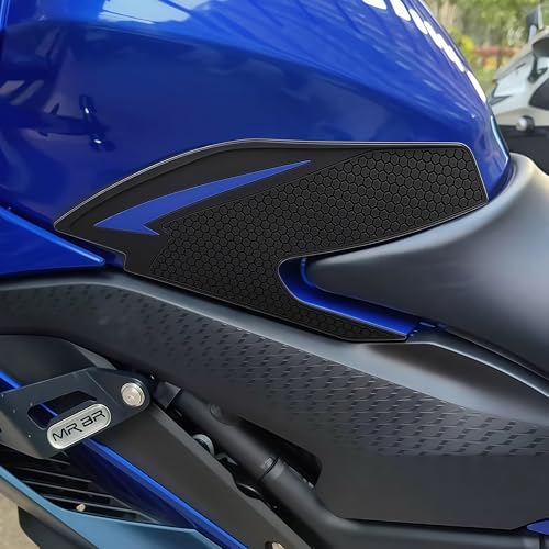 Motorcycle Non-Slip Rubber Gas Tank Pads with Knee Grips - 4-Piece Traction Side Protectors (for Yamaha Vehicle) YZF-R25 YZF-R3 (2019-2025) Fuel Tank Pad (Blue) - color: Blue