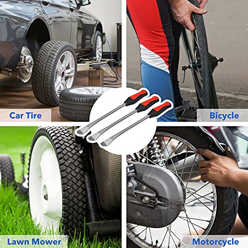 Tire Spoons Tool Set, Professional Tire Changing Kit for Dirt Bike, Motorcycle, Wheelchair, Lawn Mower, Tractor, 3X Tire Spoons, 3X Rim Protectors, 1X Valve Tool, 6X Valve Cores (Basic Sets)