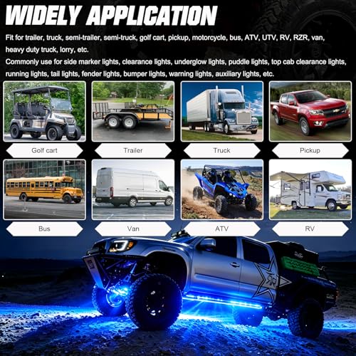 6pcs Mini LED Watermelon Lights for Truck Trailer, Underglow Neon Chassis Light Clear Lens Blue 12-24V with Strobe & Constant for Offroad 4x4 ATV UTV Motorcycle RV - color: Blue