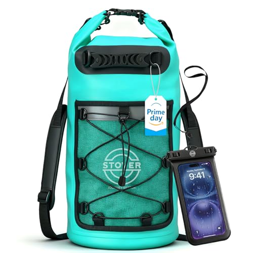 STOVER 5/10/25/30/40/55L Waterproof Dry Bag- Roll-Top Backpack w/Phone Case- Kayaking, Hiking, Camping, Boating- Men/Women - color: 25l Teal (With Phone Case), size: 25L