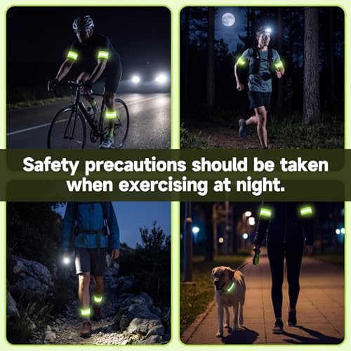 10pcs Reflective Running Armbands, High Visibility Reflective Armbands Adjustable & Bike Ankle Bands for Cycling Walking Jogging Motorcycling & Night Sports Fluorescent Green