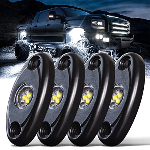 LEDMIRCY R1 Pure White LED Rock Lights 4PCS for Off Road Truck Auto Car Boat ATV SUV Waterproof High Power Neon Trail Lights Underglow Light Interior Exterior Shockproof(4PCS White)