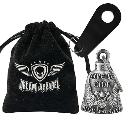 Dream Apparel Motorcycle Bell Guardian Angel Drive Away Gremlin, Biker Bell for Men Women Rider Riding, Good Luck Gift - color: Live to Ride & Ride to Live & Wings