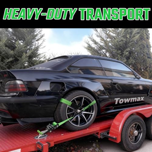 4 Pack Car Tie Down Straps for Trailers - 2" x 8' Heavy Duty Tire Straps with Snap Hooks - 10,000lbs Break Strength, Adjustable Lasso Style Wheel Straps for Hauling Cars, Truck, UTV(Green) - style: Snap Hooks