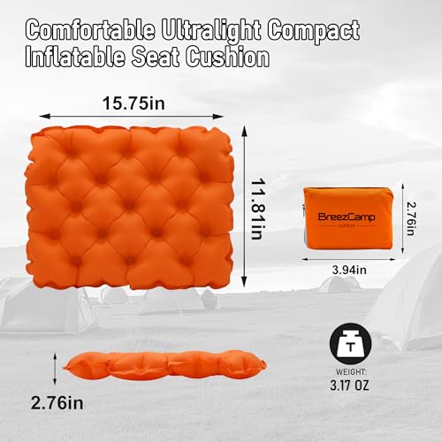 Inflatable Seat Cushion, Lightweight Stadium Seat Pad, Travel Air seat Cushion Anti-Slip for Airplane, Long Flights, Hiking, Climbing, Home and Camping, Compact Air Cushion - color: Orange