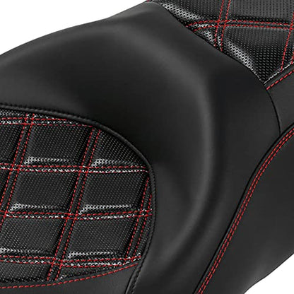 C.C. RIDER Classic Seat Backrest Pad - Driver Seat Rider Sissy Bar Passenger Backrest Pad Kit fit for Harley Davidson Touring Road King Street Glide Electra Glide Road Glide 2014-2023 - color: Seat + Passenger Sissy Bar Black Red