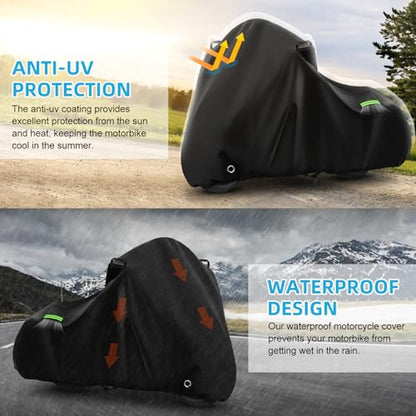 Motorcycle Cover Waterproof for Touring Models Road King/Road Glide/Street Glide/Electra Glide, Heavy Duty Sun UV Rain Snow Outdoor Protection Motorbike Cover with Soft Cotton Lining & Lock Hole - size: Touring Models