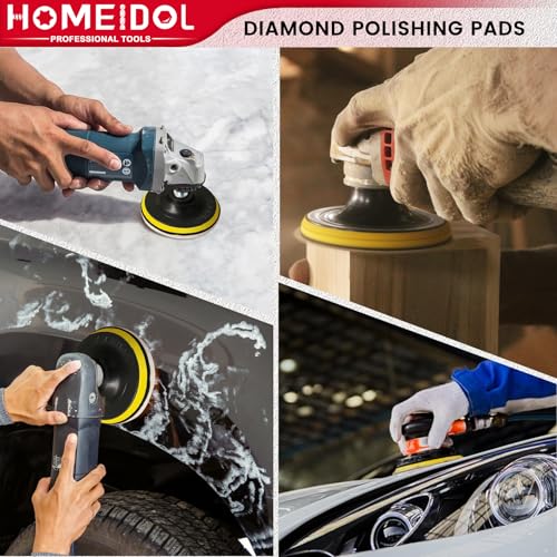 15PCS Diamond Polishing Pads Set 4 Inch, HOMEIDOL 50-8000 Grit Marble Polishing Kit for Concrete Stone, Wet/Dry Granite Polishing Kit for Drill, Grinder, Polisher with 5/8"-11 Backer Pad