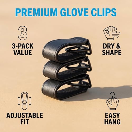 3 PCS Adjustable Baseball Glove Clip for Hanging Bags, Sports Gear Holder with Loops for Drying & Equipment Storage