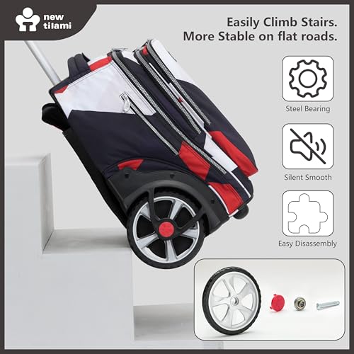 NEW TILAMI 20" Rolling Backpack for Teens Adults, Climbing Stairs Waterproof Backpack with Wheels for School Business Trave Camping with Laptop Compartment, Fit 17 Inch Laptop, Black - Red Combo - color: Black - Red Combo