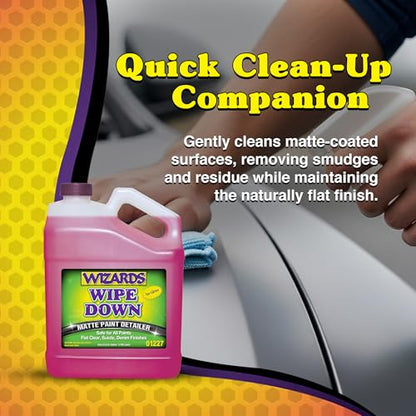 Wizards - Wipe Down Quick Detailer Spray, Matte Finish Car Polish, Automotive Clear Coat for Flat Clear, Suede, Denim Finishes, Car Care Kit Essential for General Finishes, 1 Gallon - size: 1 Gallon