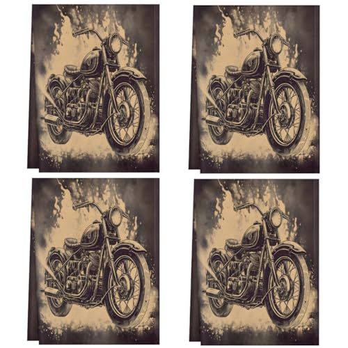 Vintage Motorcycle Kitchen Towels Set of 4 Absorbent Drying Dish Towels, Tea Towels, Bar Towels, Decoration Hand Towels for Home Bathroom Restaurants Cleaning