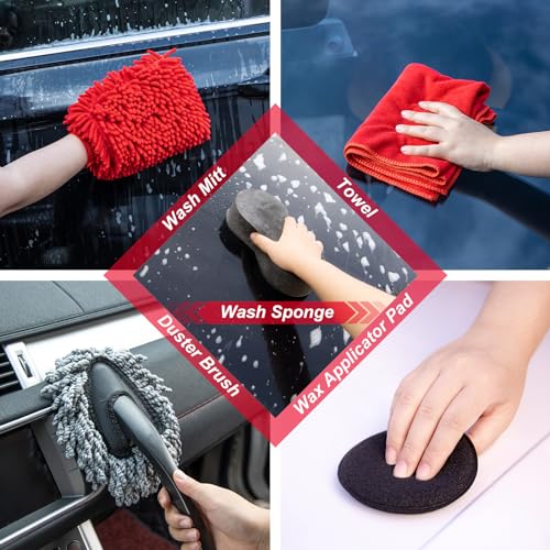 44Pcs Car Wash Cleaning Kit with Detailing Brushes Car Vacuum Drill Brush Set Collapsible Bucket Windshield Cleaning Tool Tire Brush Towels Complete Interior Exterior Detailing Set for Car - size: 44Pcs