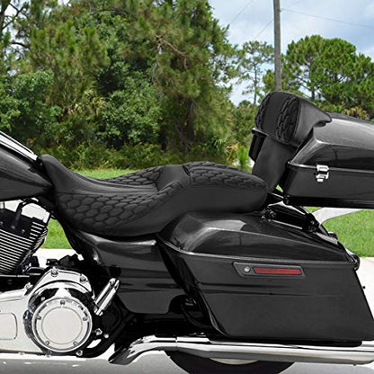 SLMOTO Rider Seat Cushion w/Backrest Pad Fits For Harley Touring Road King Street Glide Electra Glide Road Glide Tri-Glide Trike 2014-2023 Motorcycle Two Up Seat Custom Driver Passenger Leather Seat - color: Black + Passenger Backrest SP