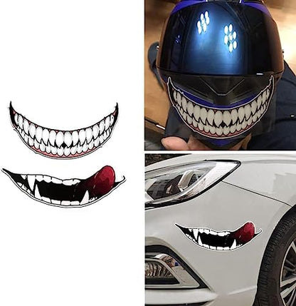 Motorcycle Helmet Decal Reflective Funny Helmet Stickers (Big Teeth- 8'') - color: Big Teeth- 8''