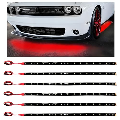 6PCS 15 LED Strip Underbody Light, 1Ft 12V Flexible Car LED Underglow Accent Light w/ 6 Inch Wire, Waterproof Under Body Lamp Strip Cuttable Decor for Cars Trucks Motorcycles (Red) - color: Red