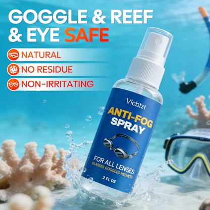 Anti Fog Spray for Swim Goggles, Snorkel Mask & Scuba Masks, Reef Safe & Long-Lasting Defogger for Swimming, Diving, Snorkeling, Skiing, Paintball, Motorcycling - 2 fl oz
