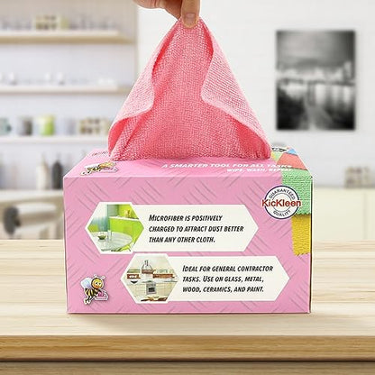 Microfiber Cleaning Cloth, Lint-Free Shop Towels Reusable, Bulk Rags in a Box for Home, Kitchen and Car, 8 Inch x 8 Inch,40 Pack with Box (Pink) - color: Pink