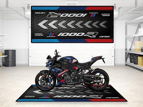 Parking Mat for M1000R Motorcycle Model, Display and Pit Mat, Washable Non-Slip Garage and Showroom Floor Carpet (Blackstorm Metallic - M Motorsport, Size 1: 86.6 x 39.4/220 x 100 cm) - color: Blackstorm Metallic - M Motorsport, size: Size 1: 86.6 x 39.4