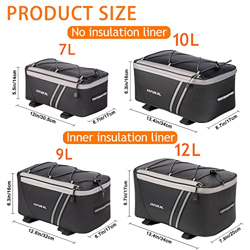 JXFUKAL Rear Bike Rack Bag with Rain Cover, 7L/9L/10L/12L Waterproof Bicycle Ebike Saddle Bag Cycling Pannier Trunk Carrier with Reflector & Adjustable Cord for Commuter Travel Outdoor - style: With Insulation Inner- 9l