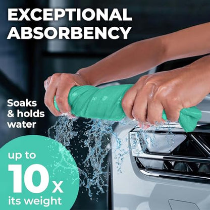 Premium 2pk Mini +1 Free Shammy Cloth for Car Drying - 17”x13” - Super Absorbent Chamois Towel for Car - Scratch-Free, Reusable & Soft Cleaning Towel - color: Mint, Blue, Yellow